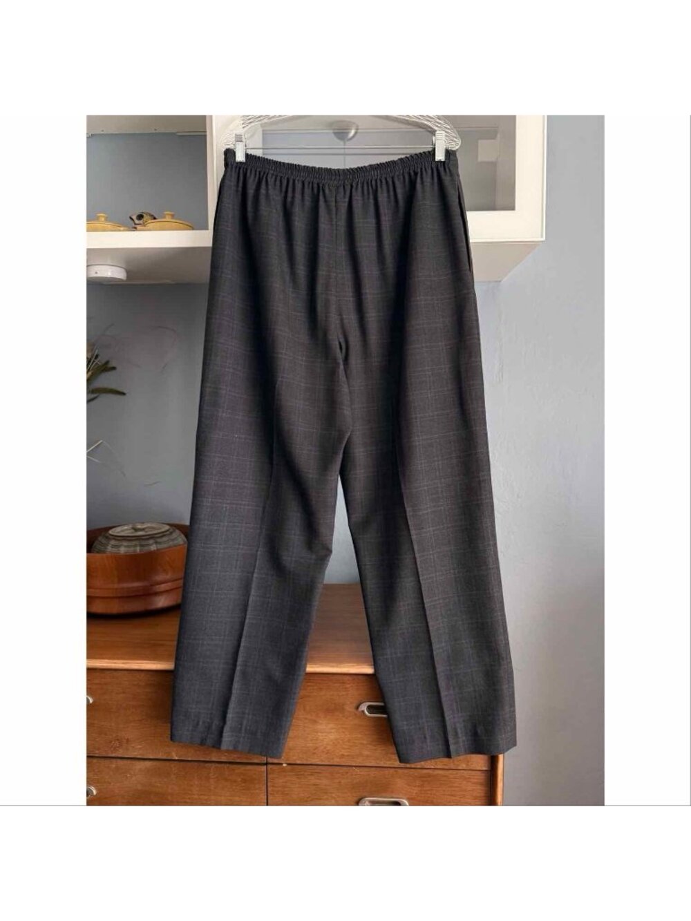 Eskandar Plaid Gray/Blue Wool Cashmere Pull On Trouser Pants Lagenlook Pockets - Picture 3 of 7